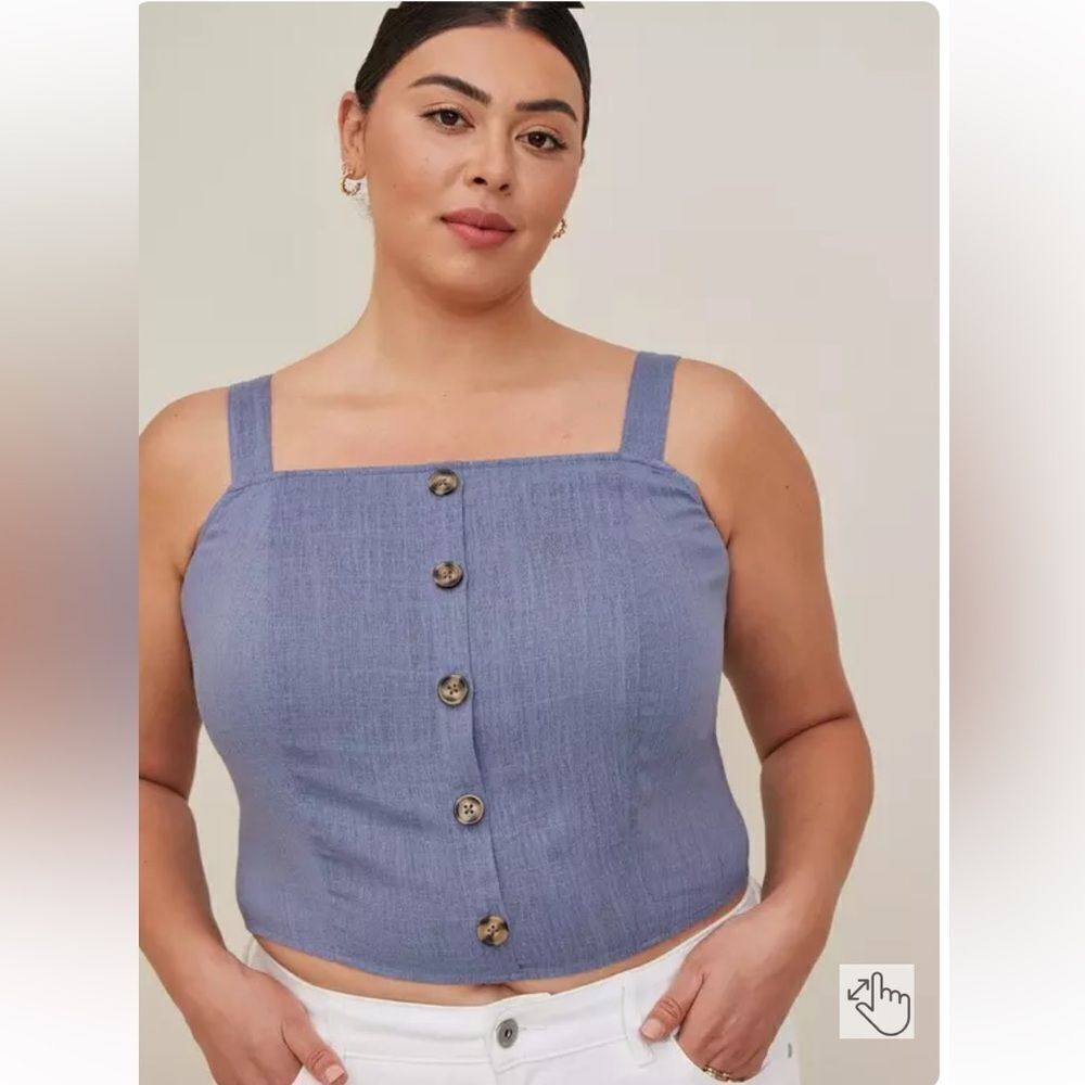 Torrid Linen Blend Button-Front Crop Tank Size 1X